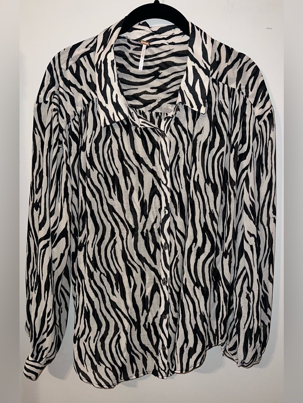 Free People Black and White Zebra-Print Button Down Shirt